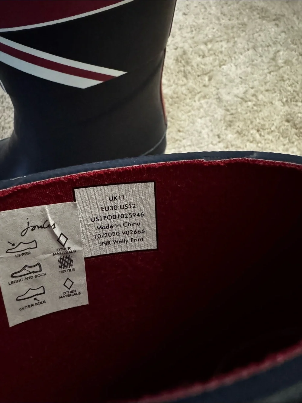Joules Navy Kids' Rain Boots with Red & White Union Jack